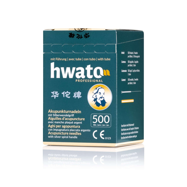HWATO 500, silver-plated spiral handle, 5 needles per blister with 1 guide, 500 needles per box (A.101.0002.K)