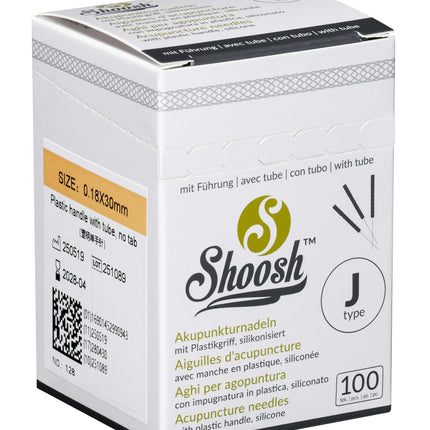 SHOOSH J-Type, mit Kunststoffgriff und Führungsrohr, 100 Nadeln pro Box