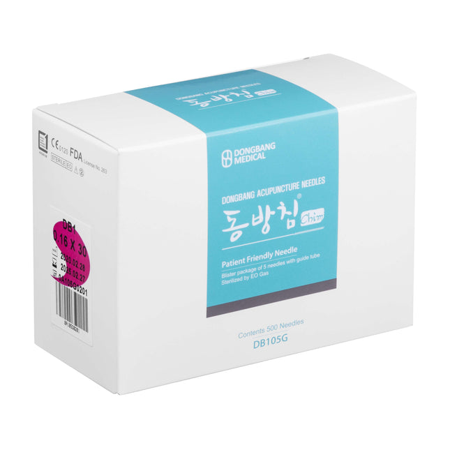 DONGBANG DB105, Korean steel handle, 5 needles per blister 1 guide, siliconized, 500 needles per box (A.121.0005.K)