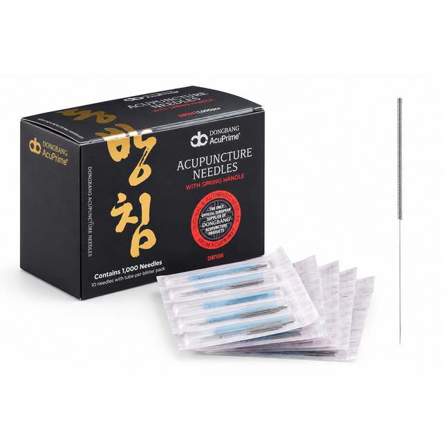 DONGBANG DB106, koreanischer Stahlgriff, silikonisiert, 10 Nadeln pro Blister 1 Führung, 1000 Nadeln pro Box (A.125.0005.K)
