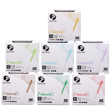 SEIRIN Typ J, mit Plastikgriff,  mit Führung, silikonisiert, 100 Nadeln pro Box (A.200.0100.K)