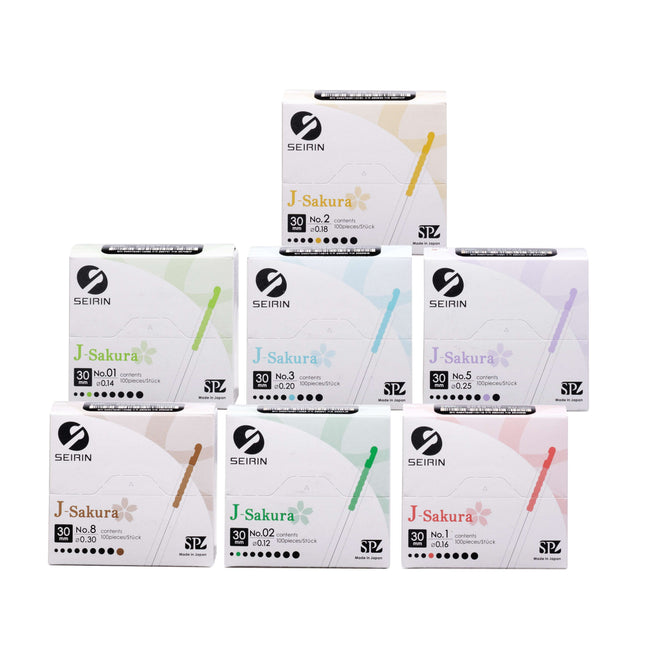 SEIRIN type J, with plastic handle, with guide, siliconized, 100 needles per box (A.200.0100.K)