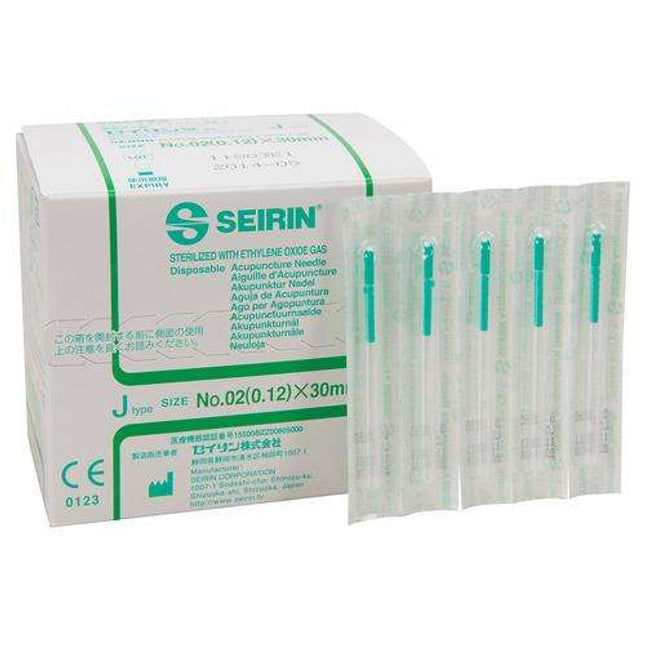 SEIRIN type J, with plastic handle, with guide, siliconized, 100 needles per box (A.200.0100.K)