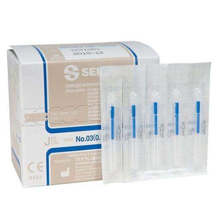 SEIRIN Type J, for facial acupuncture, with plastic handle, with guide, silicone-coated, 100 needles per box (A.200.0101.K)