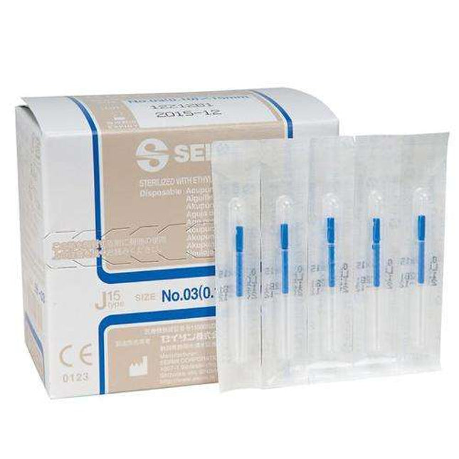 SEIRIN tipo J, per agopuntura facciale, con manico in plastica, con guida, siliconato, 100 aghi per scatola (A.200.0101.K)