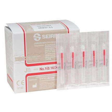 SEIRIN tipo J, con impugnatura in plastica, con guida, siliconato, 100 aghi per scatola (A.200.0100.K)