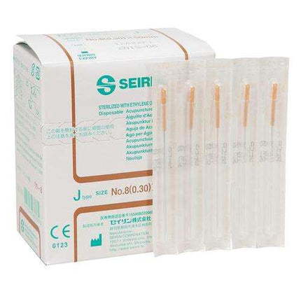 SEIRIN tipo J, con impugnatura in plastica, con guida, siliconato, 100 aghi per scatola (A.200.0100.K)