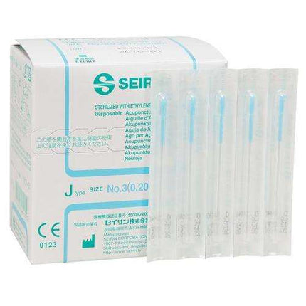 SEIRIN tipo J, con impugnatura in plastica, con guida, siliconato, 100 aghi per scatola (A.200.0100.K)