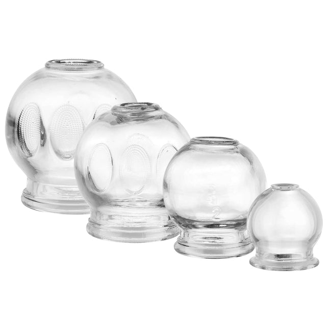 Cupping glass set 4-piece, thick-walled with recessed handle - top quality, Ø 3.5, 4.5, 5.5, 6.5 cm (D.100.0025)