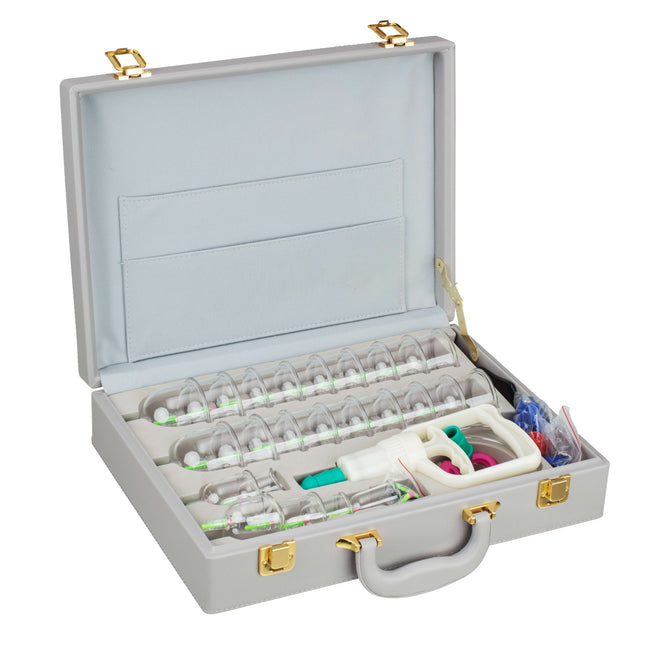 Deluxe cupping glass set, in imitation leather case, with pump, 24 acrylic glasses (D.110.0040)