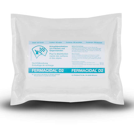 FERMACIDAL D2, disinfezione di superfici e oggetti, bustine di ricarica da 120 pezzi BauA N24040
