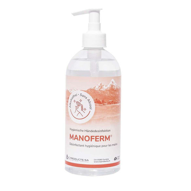 Manoferm 500 ml round bottle with dosing pump for skin and hand disinfection (P.100.0564)