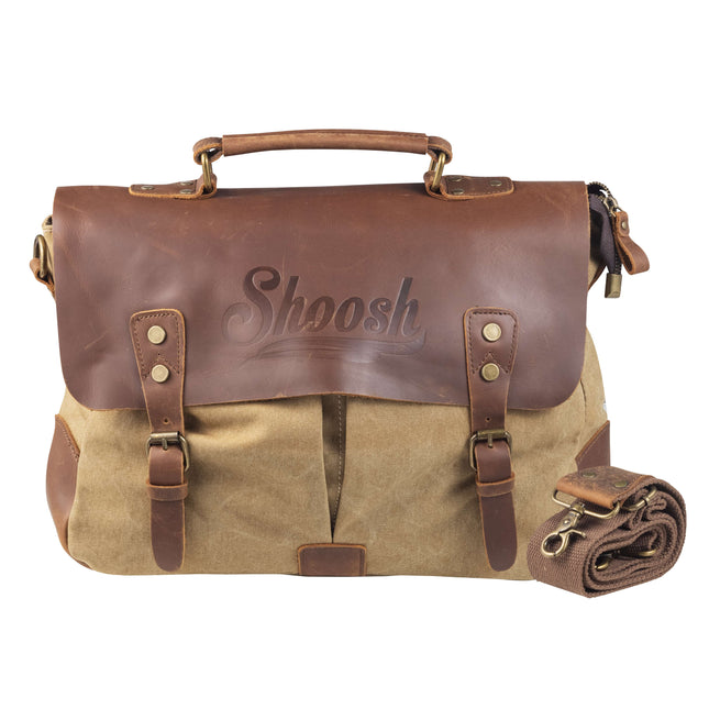Shoosh® 100% canvas / leather shoulder / laptop bag, khaki, 36 x 10 x 28 cm (S.100.0005)
