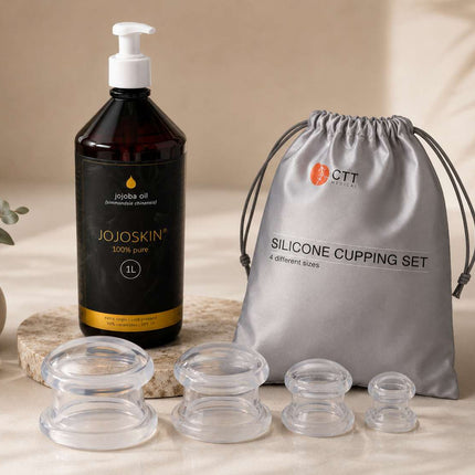 Jojoba Massageöl 1000 ml + Silikonschröpfset 4 Stk