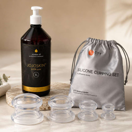 Jojoba Massageöl 1000 ml + Silikonschröpfset 4 Stk